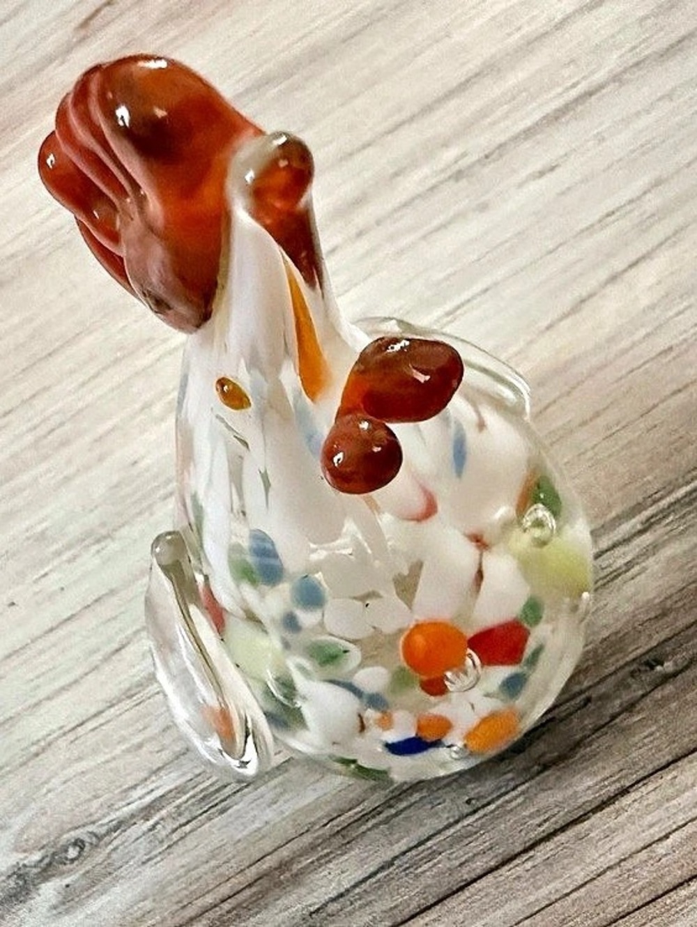 Vintage Murano Italy Hand Blown Glass Rooster Paperweight Multicolor 4.5”